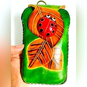 Handmade Green Leather Beetle On The Leaf Handbag